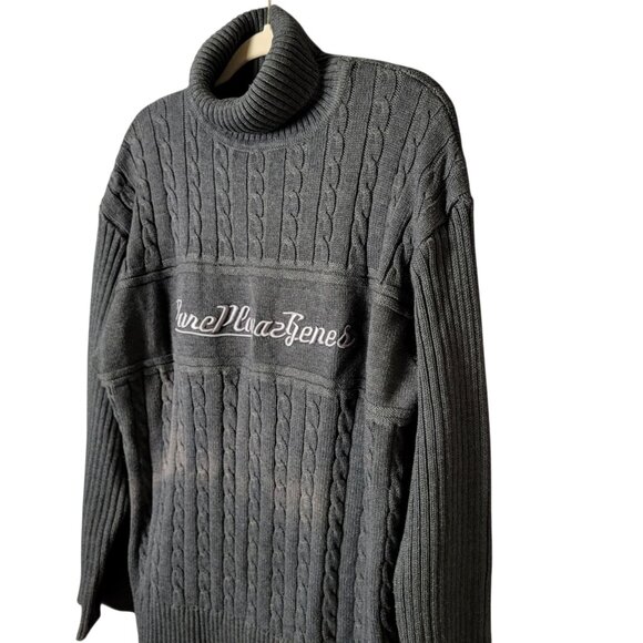 VTG Pure Playaz Mens Gray Y2K Hip Hop Spellout Cable Knit Turtleneck Sweater L - Picture 2 of 9